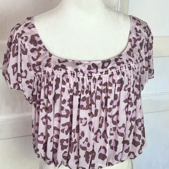 FREE PEOPLE MEG CHEETAH CROP MESH TOP SZ S PINK BROWN FLOWY BOHO SPRING SUMMER - Picture 4 of 11
